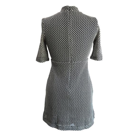 Zara Cream & Navy Knit Jacquard Mock Neck Skater Dress Size Small - Picture 2 of 7